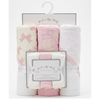 H14930: Baby Girls Bows 6 Piece Hooded Towels & Washcloths Bath Time Set